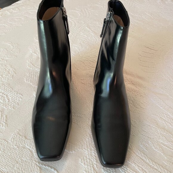 Jcrew square toe ankle boots, spazzolato leather, black, sz 7, NWOBox - Picture 2 of 5